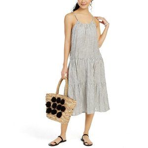 Raviya Black Stripe Cotton Midi Dress Cover-Up